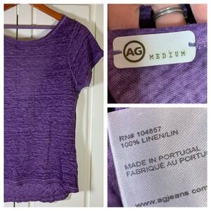 AG Adriano Goldschmied Womens Purple 100% Linen Slub Knit Scoop Neck Tee Medium